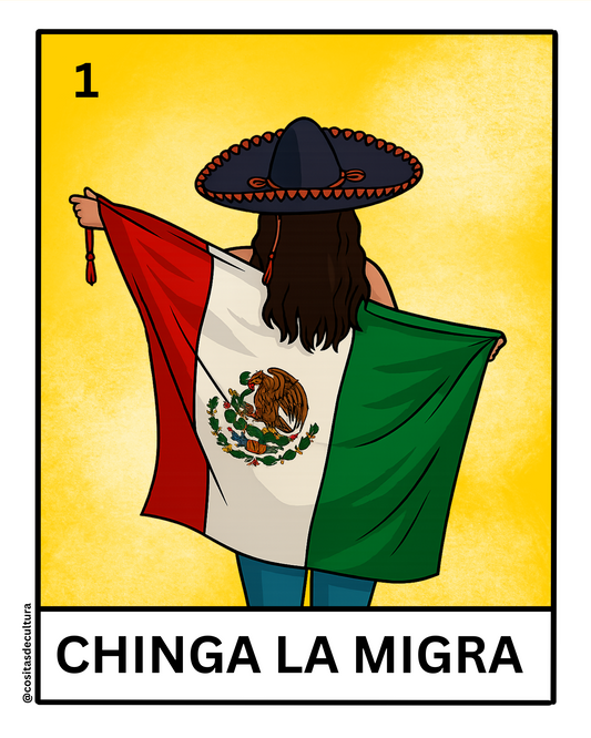 Chinga la migra - lady waving mexican flag